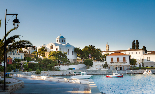 Spetses promenade and cathedral complex